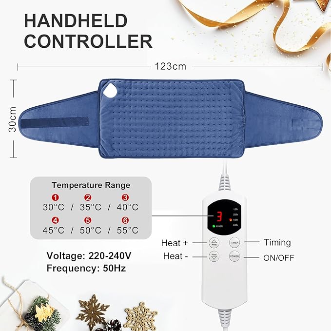 Heat Pad for Back Pain Relief Electric Heating Pads with 6 Temperatures Soft Detachable Heat Pad for Man Women (Navy)
