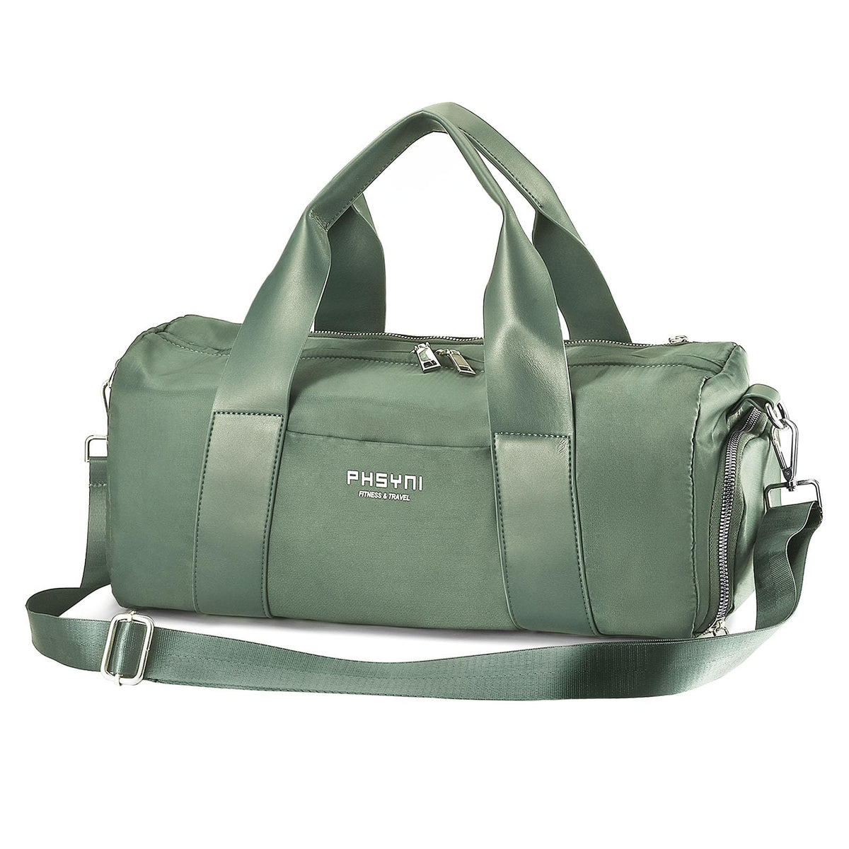PHSYNI Compact Sports Gym Bag for Women, Cute Mini Duffle Bag with Wet Pocket & Shoes Compartment, Personal Item Travel Workout Bag, 16"-Small, Green