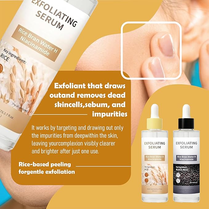 Rice Ampoule Duo – Day & Night Exfoliating Facial Peels with BHA, Niacinamide, Hyaluronic Acid & Rice Extract – for Clear Skin