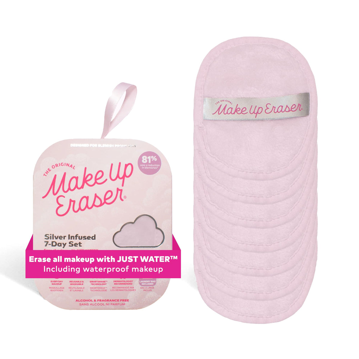 The Original MakeUp Eraser, 7-Day Set, Erase All Makeup With Just Water, Including Waterproof Mascara, Eyeliner, Foundation, Lipstick, Sunscreen, and More! Silver Infused, 7ct.