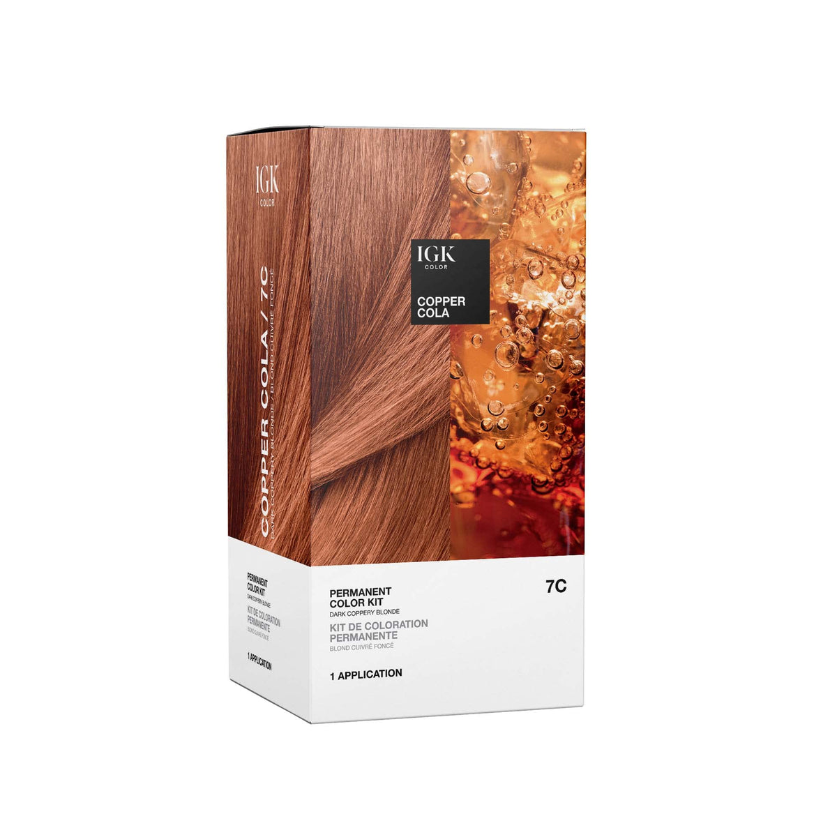 IGK Permanent Hair Color Kit | 7C Copper Cola - Dark Coppery Blonde | 100% Gray Color Coverage + Strengthen + Shine | Ammonia Free