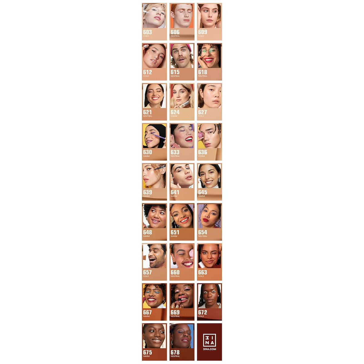 3INA The 24H Foundation 651-24H Long-Wearing Formula - Medium To High Buildable Coverage - Smooth Matte Finish - Expanded Shade Selection - Waterproof, Cruelty Free, Vegan Makeup - 1.01 Oz