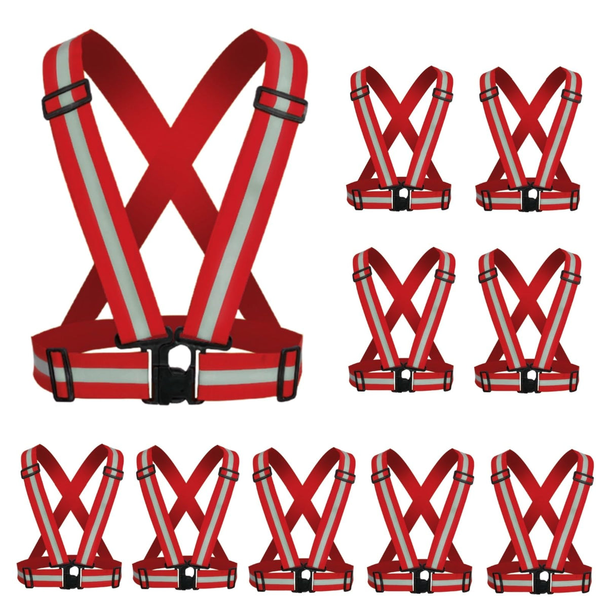 YUNLOVXEE Reflective Strap Safety Vest Gear - 2-10 Pack Adjustable High Visible Reflective Running Gear for Women Men Night (Red x10)