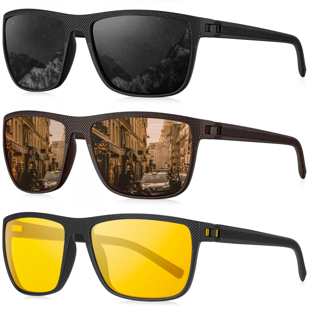 KALIYADI Polarized Sunglasses Men, Lightweight Night Vision Glasses for Driving Fishing Golf (Black/Brown/Night Vision)