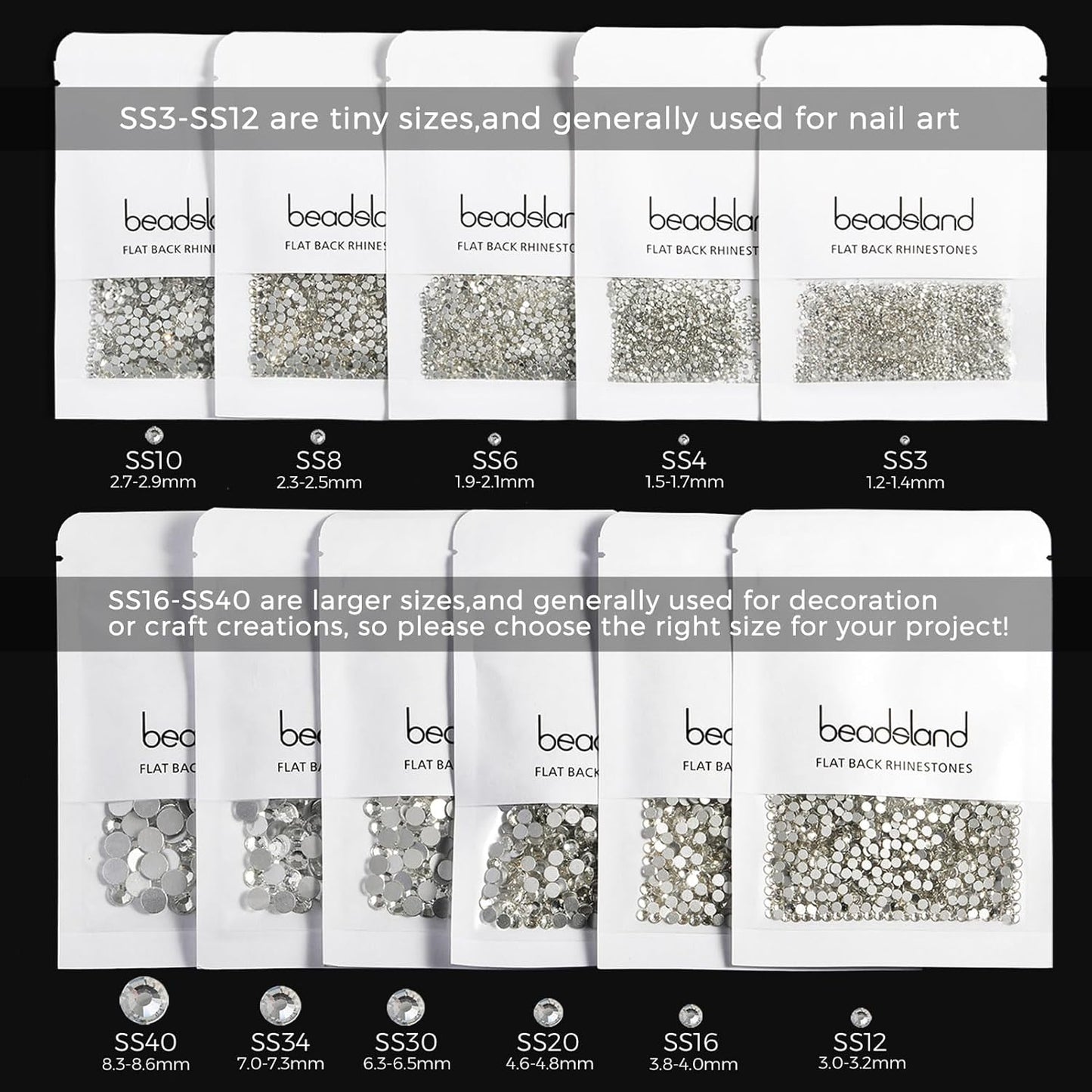 beadsland Flat Back Crystal Rhinestones Round Gems, Lemon Yellow (2.3-2.5mm) SS8/1440pcs