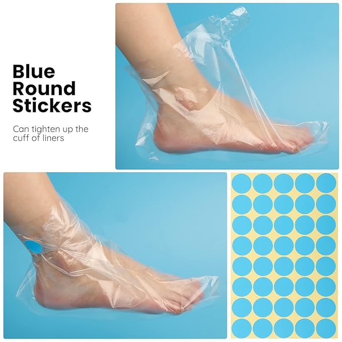 Segbeauty Paraffin Wax Liners for Foot, 200 Counts Plastic Foot Bags, Paraffin Bath Socks Liners Hot Wax thera-py Bath Booties Covers with 200 Snug Closure Stickers for Paraffin Wax Machine
