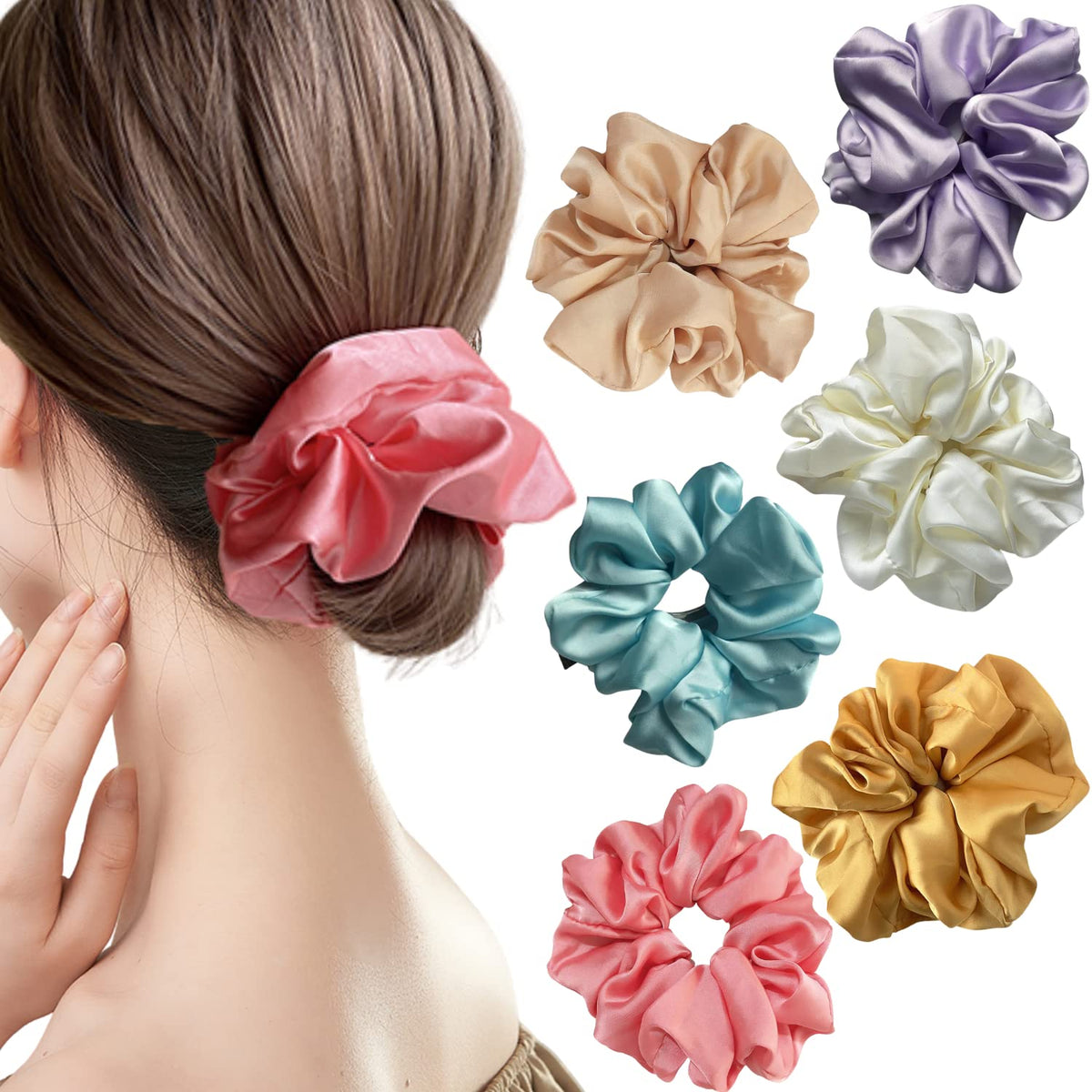 Large Satin Scrunchies Oversized Scrunchies Jumbo Scrunchies Sleeping Giant Scrunchie No Damage Big Satin Silk Scrunchies for Women(J)