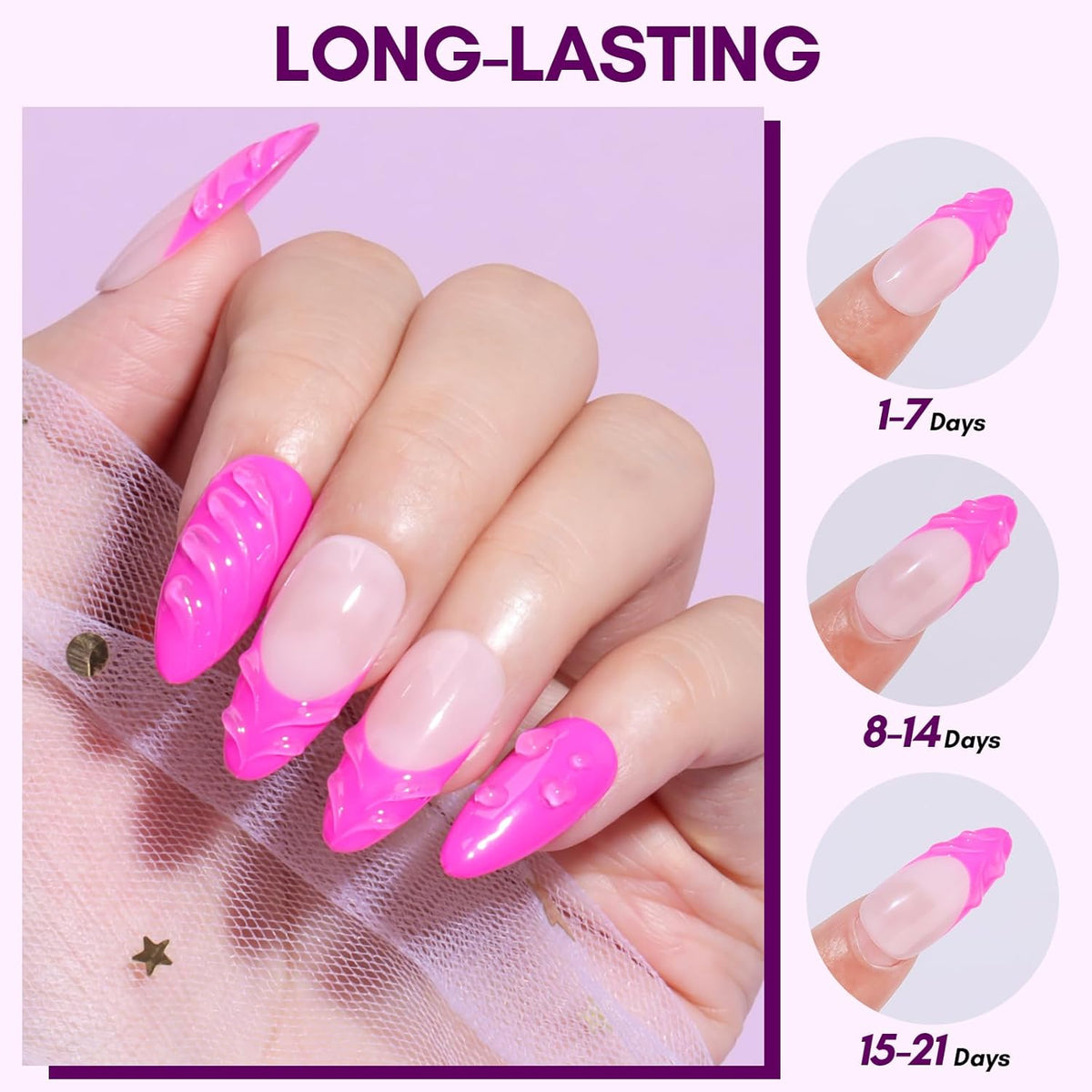 Makartt Nail Foil Glue: 3D Gel Nail Art, 2Pcs 8ml Nails Transfer Gel Adhesive for Linear, Shell, Ripple Designs, UV LED Lamp Required