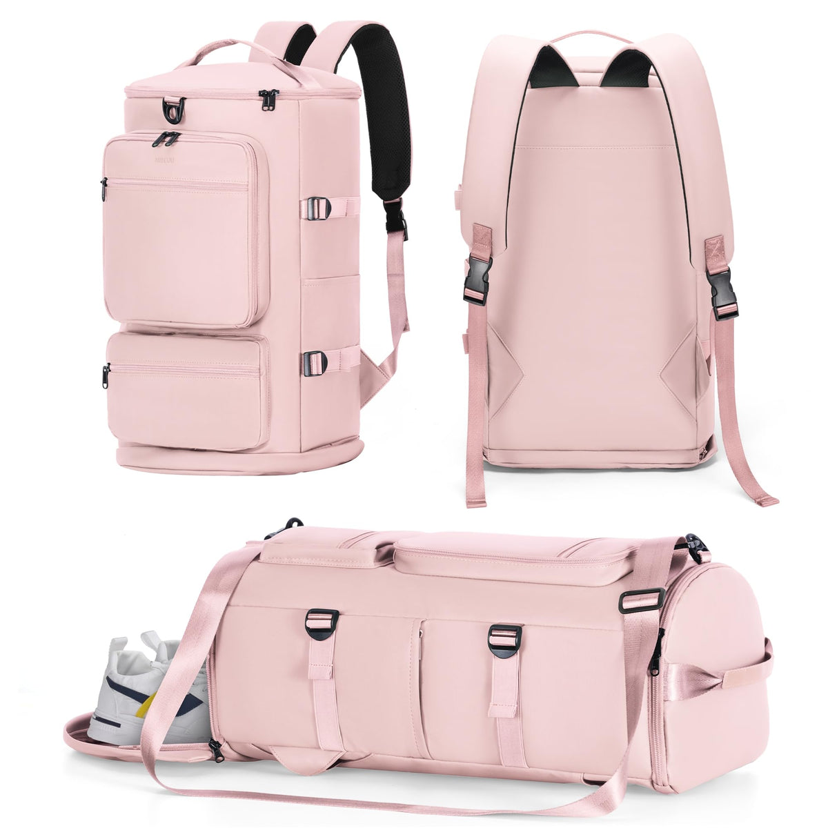 MIYCOO Gym Bag for Women Men - 3 in 1 Duffle Bag and Gym Backpack with Shoes Compartment and Wet Pocket - Sports Bag Carry On Weekender Overnight Backpack for Travel, Pink