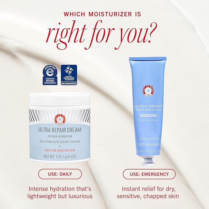 First Aid Beauty - Ultra Repair Cream, Intense Hydration Whipped Colloidal Oatmeal, Clinically Proven to Strengthen Skin Barrier & Help Relieve Eczema, Face & Body Moisturizer, 14 oz Vanilla Cinnamon