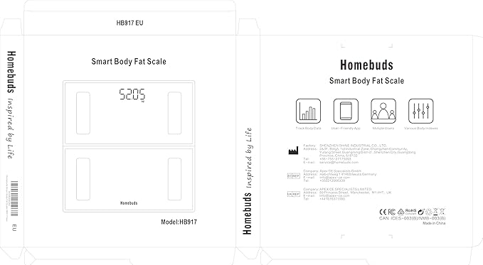 Homebuds Smart Bathroom Scale for Body Weight, High Precision in 0.1lb Assured by Weight Scale Professional Factory SINCE 2001, App Sync 13 Body Composition Including BMI and Body Fat, 400lb LED Black