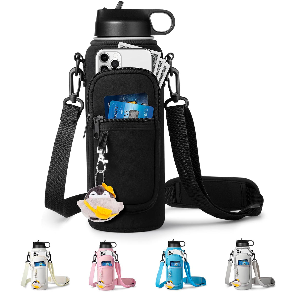 RRegeny Water Bottle Holder with Strap for Hydroflask 32oz 40oz Insulated Water Bottle, Carrier Sling Bag with Phone Pocket Water Bottle Sleeve for Men Women Hiking Camping Travelling