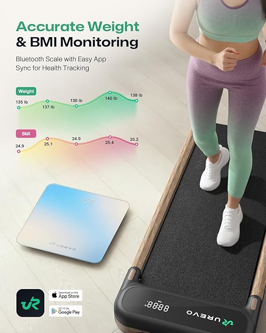 UREVO Digital Body Weight Scale with LED Display, Accurate Weight Measurement (5-180kg), Syncs with UREVO Health App for BMI & Fitness Tracking, Smart Bathroom Scale with Tempered Glass, kg/lb Units
