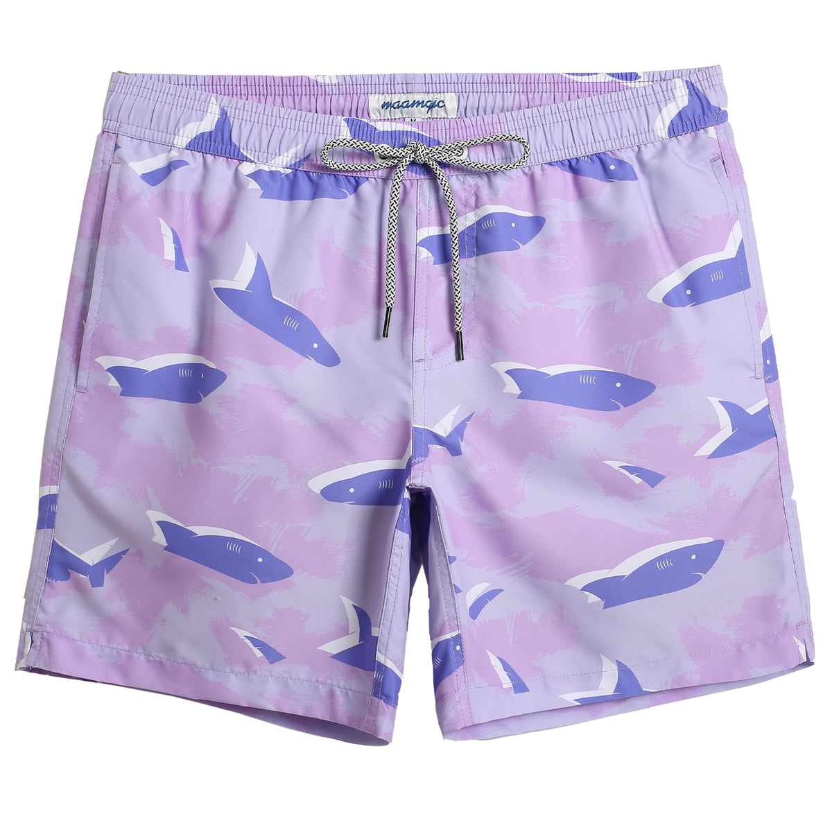 maamgic Mens Swim Trunks Quick Dry Swim Shorts with Mesh Lining Funny Swimwear Bathing Suits Purple Shark X-Small