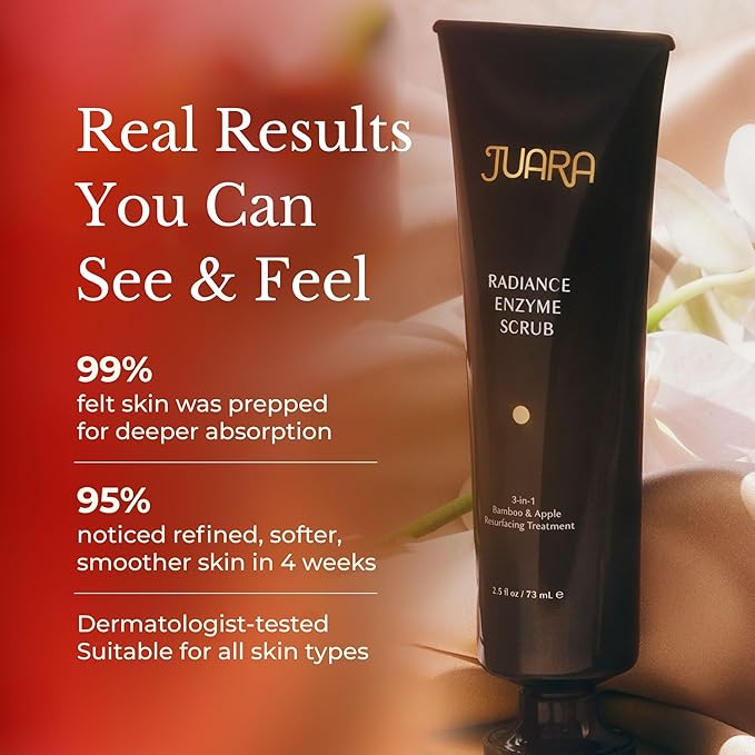JUARA Radiance Enzyme Scrub - Face Exfoliator with Apple Enzymes & Bamboo Beads - Brightening Face Scrub Minimizes Pores - Gentle Exfoliating Scrub for All Skin Types - 3-in-1 Cleanser - 2.5 oz