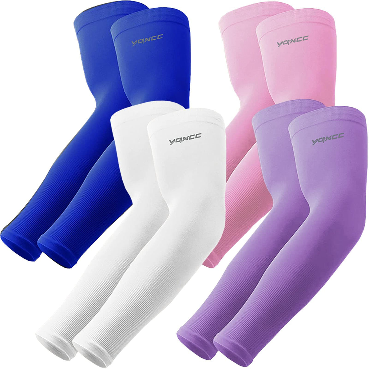 YQXCC 4 Pairs Arm Sleeves, Cooling UV Sun Protection Sports Compression Sleeves for Men Women, Golf Basketball Arm Sleeves