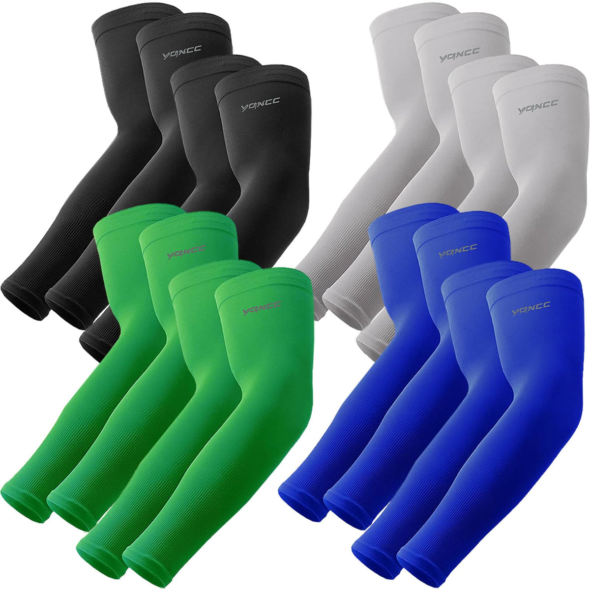 YQXCC 8 Pairs Arm Sleeves, Cooling UV Sun Protection Sports Compression Sleeves for Men Women, Golf Basketball Arm Sleeves