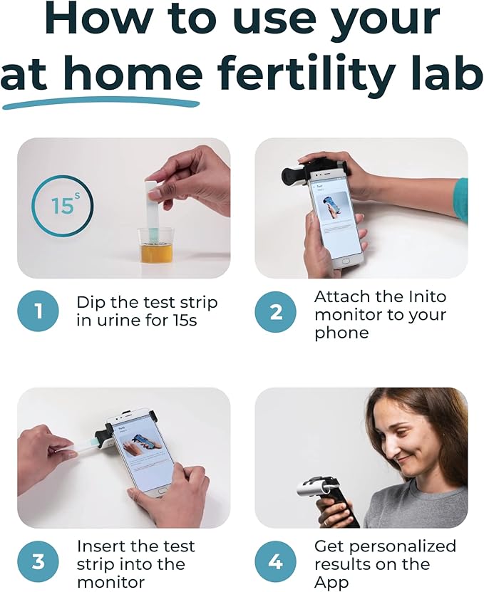 Inito Fertility Monitor & Hormone Tracker for Women | Estrogen, LH, PdG (Urine Metabolite of progesterone), FSH | Track and Confirm Ovulation | Includes 15 Test Strips (iPhone 15)