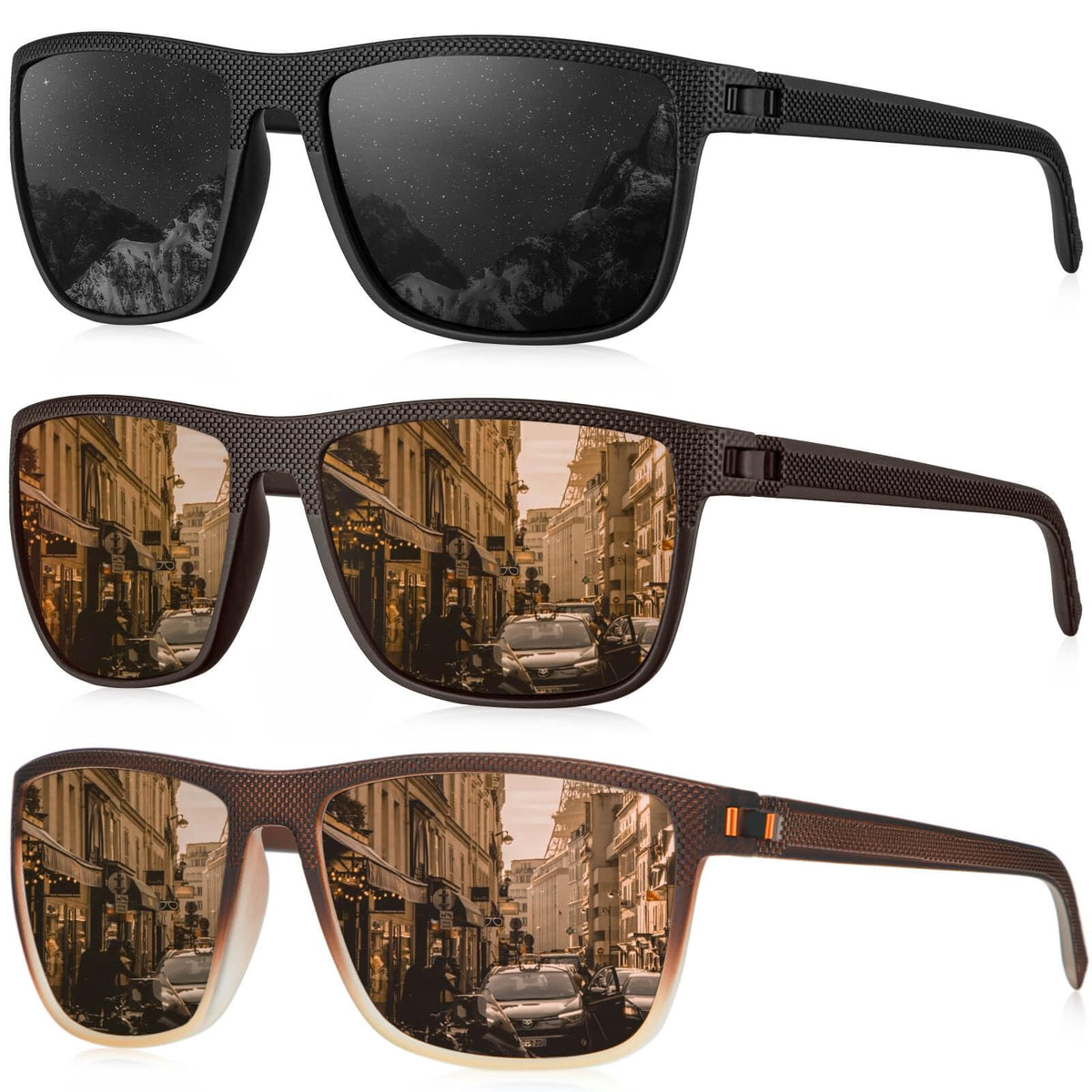 KALIYADI Polarized Sunglasses Men, Lightweight Mens Sunglasses Polarized UV Protection Driving Fishing Golf (Black/Brown/Gradual Brown)