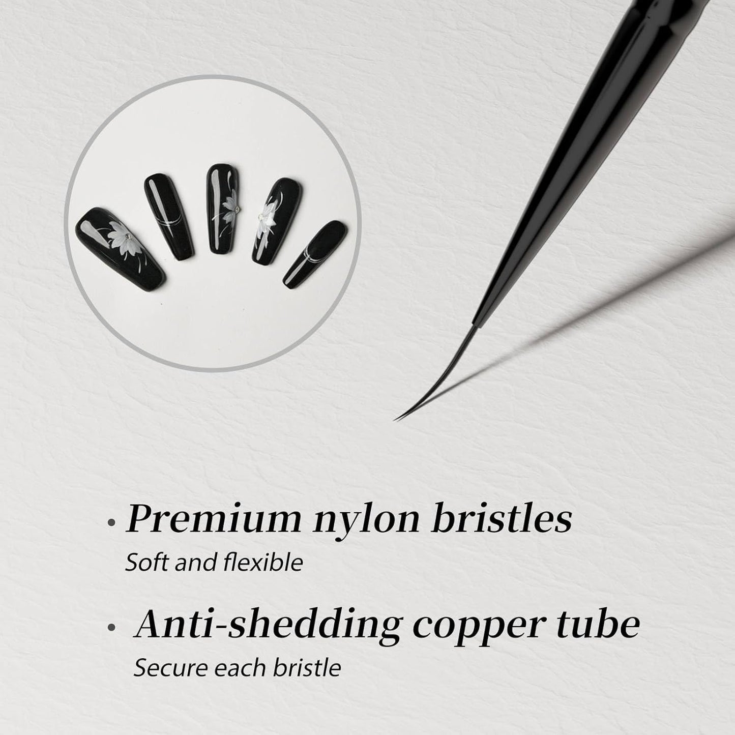 Nail Art Liner Brushes 5Pcs Dotting Pen Tools Nail Art Brushes Thin Liner Set(4/8/12/15/20 mm) for Long Lines, Thin Details Gel Polish Nail Paintings Double-End Nail Art Tools