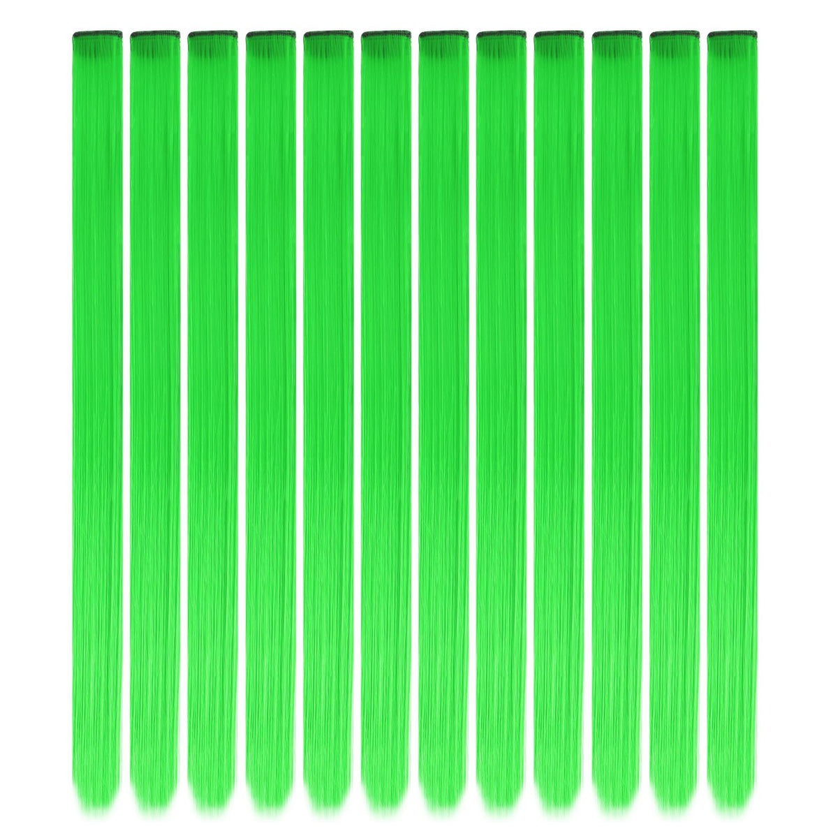 YaFex 12 Pcs Clip in Hair Extensions, 22 Inch Colored Hair Extensions Party Highlights Long Straight Synthetic Hairpieces for Women Kids Girls (Bright Green)
