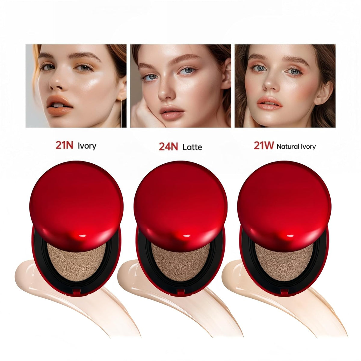 MAEPEOR Cushion Foundation 9 Colors Full Coverage Weightless Satin Glow Foundation Hydrating Long-Lasting Cushion BB Cream (Color 02)