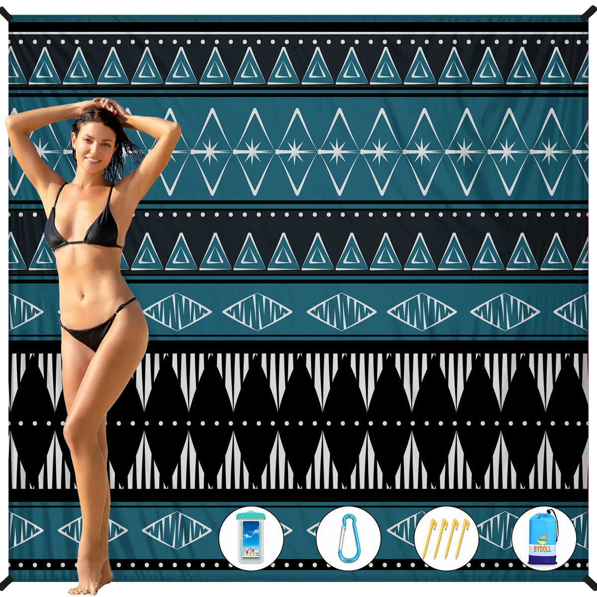 BYDOLL Beach Blanket 78''×81'' 1-5 Adults Oversized Lightweight Waterproof Sandproof Beach Blanket Large Picnic Mat Beach Blanket for Beach Travel Camping Hiking Picnic