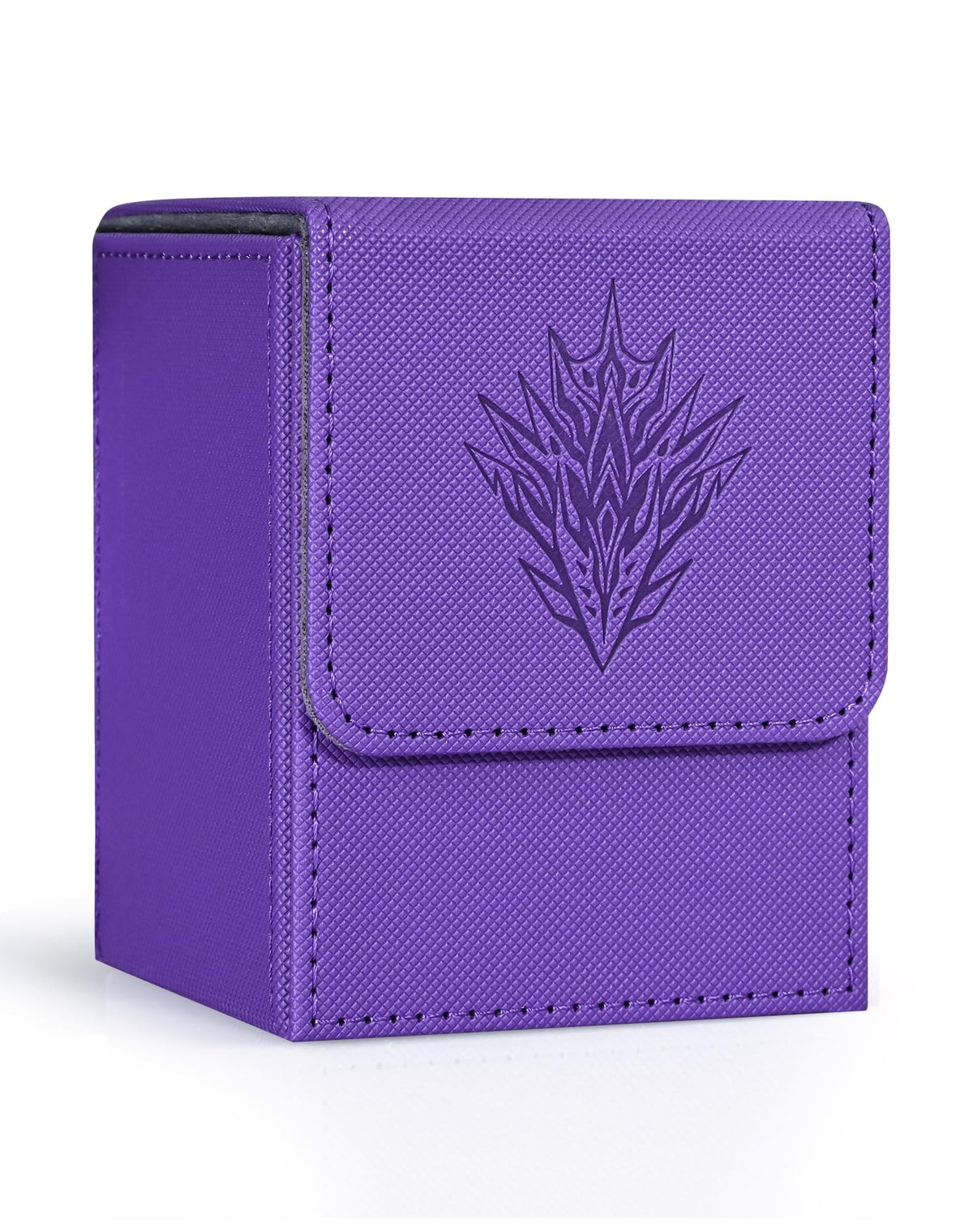 ZLCA Card Deck Box for Trading Cards with 2 Dividers, Card Storage Box Fits 100+ Single Sleeved Cards, PU Leather Strong Magnet Card Deck Case Holder for Magic Commander TCG CCG (Purple,Sliver)