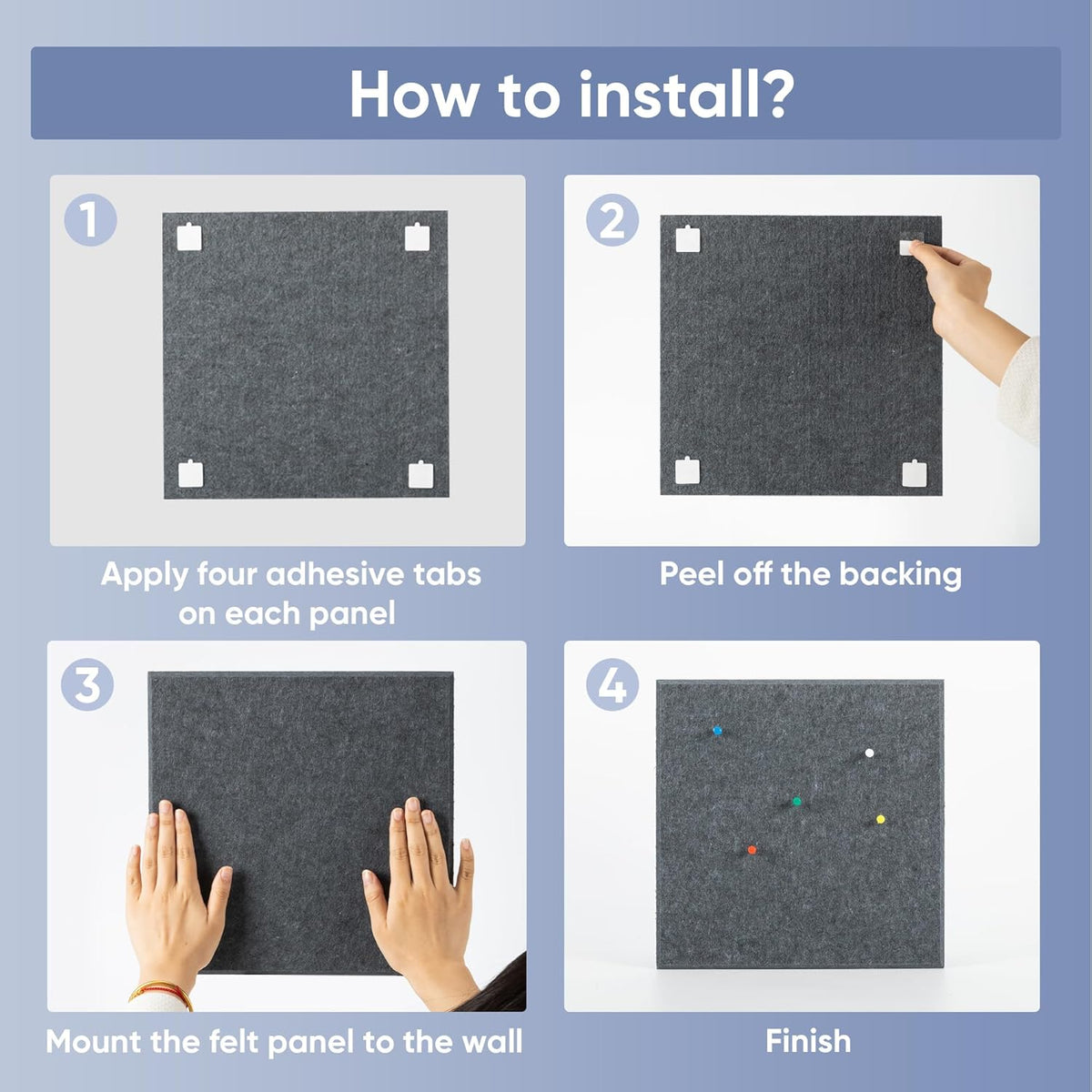 VUSIGN Large Cork Board for Wall 47"x35", 12 Pack Bulletin Board, Felt Wall Tiles with Adhesive Tabs and Push Pins, Push Pin Board for Office, School, Home, Grey