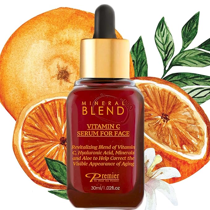 Vitamin C Serum for Face with Hyaluronic Acid & Rose Hips oil - Natural & Organic Anti Aging facial serum, Mineral Blend by Premier Dead Sea 1.02 Fl Oz