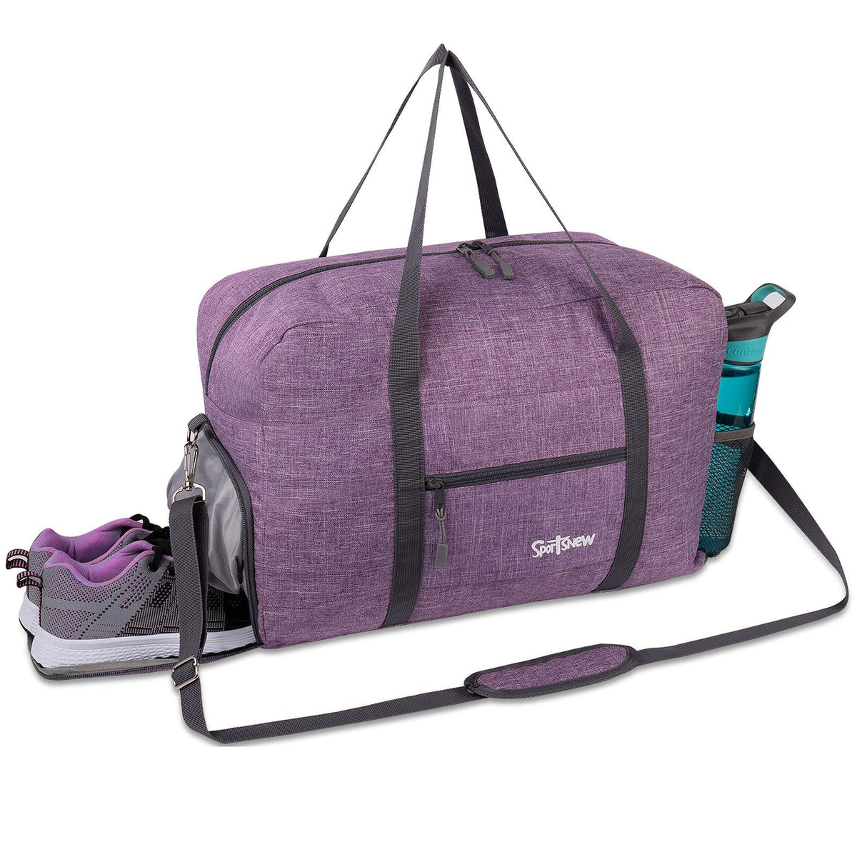 Sports Gym Bag with Wet Pocket & Shoes Compartment, Travel Duffel Bag for Men and Women Lightweight, Purple