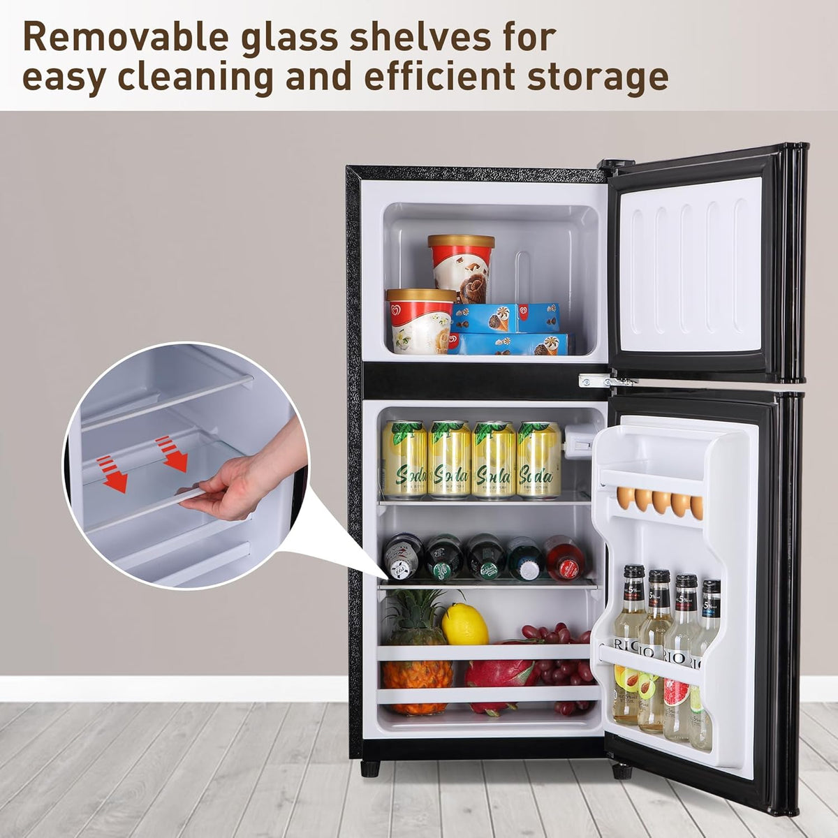 Mini Fridge with Freezer, 3.2 Cu. Ft. Small Fridges with Freezer, Refrigerators Adjustable Thermostat, Apartment Size Refrigerator with Freezers for Office, Apartment, Dorm, Kitchen, Black