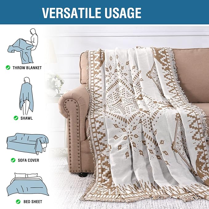 H.VERSAILTEX Reversible Sofa Cover Couch Cover for Dog Sofa Slipcover for Most Shape Sofa Furniture Protector with Tassels Sectional Couch Cover (XX-Large: 91" x 134", Sand/White)