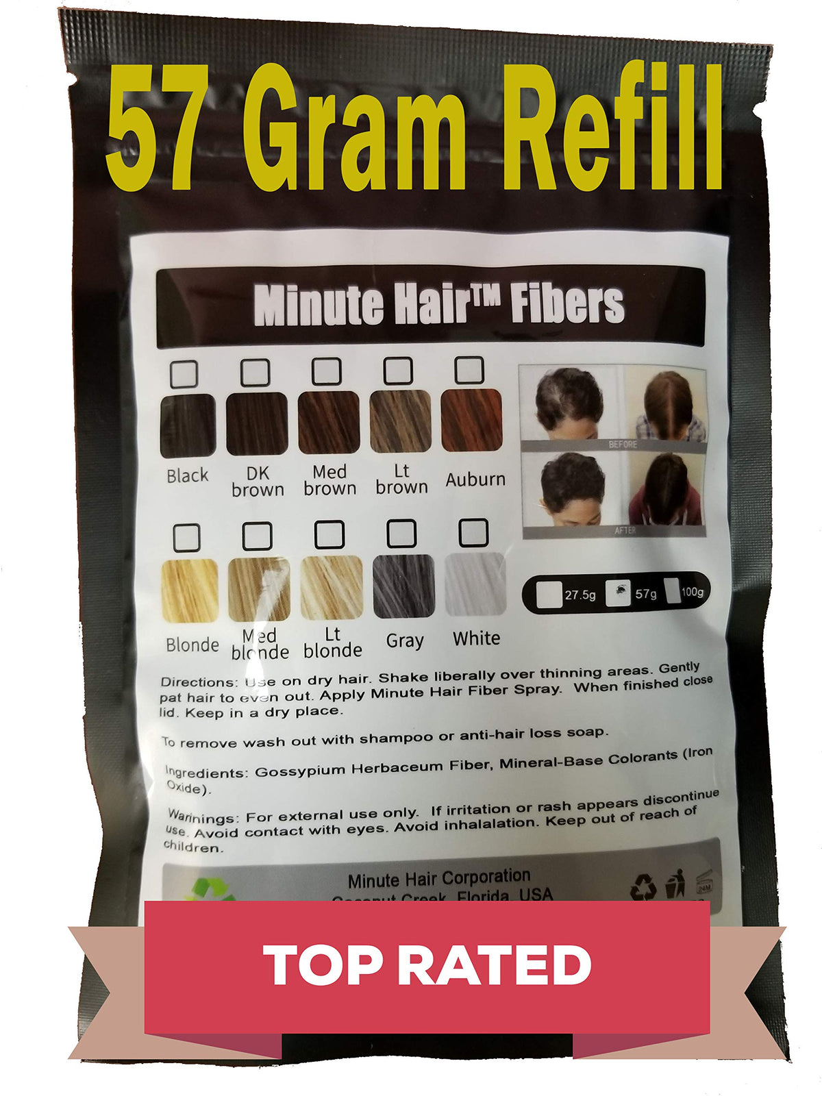 Hair Building Fibers White 57 Grams (2 oz) Minute Hair Refill Hair Loss Concealer That You Can Use for Your Bottles From Competitors Like Toppik, Xfusion (White)