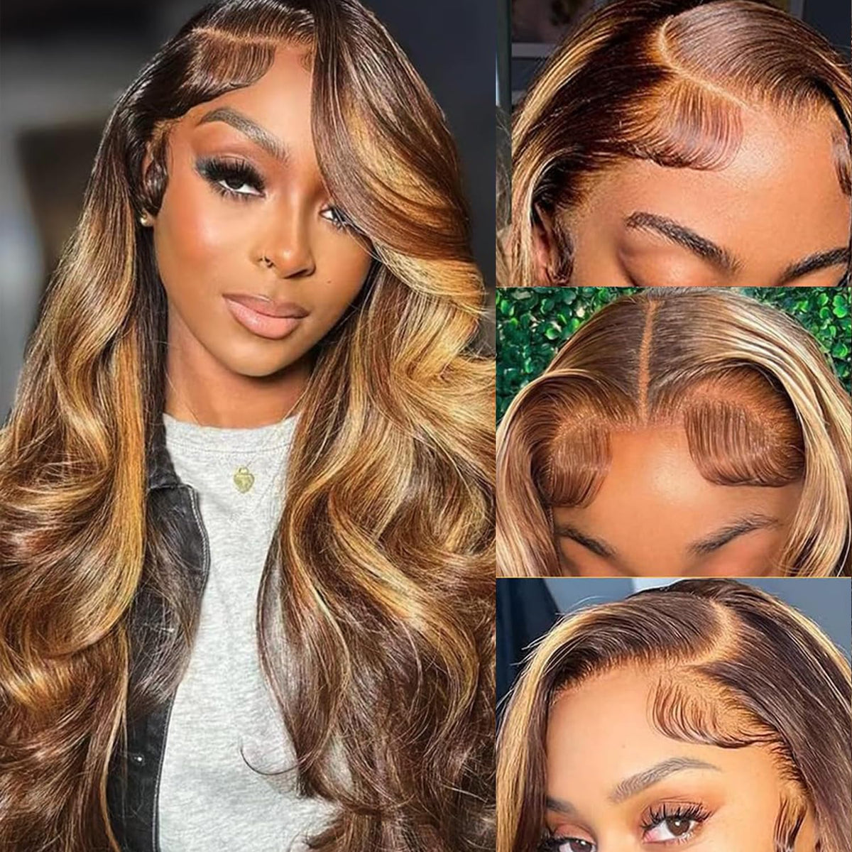 SPOU 13x6 Highlight Ombre Lace Frontal Wigs Human Hair 4/27 Honey Blonde 180% Density Body Wave Wig for Women HD Transparent Lace Front Wig with Highlights Colored Glueless Wigs Human Hair 24 Inch