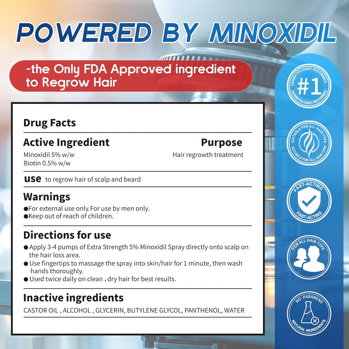 Minoxidil for Men Hair Growth Spray - 5% Topical Minoxidil for Hair and Beard Growth, Extra Strength Hair Regrowth Treatment for Hair Loss & Thinning Hair, 2 Fl Oz (60ml) *1