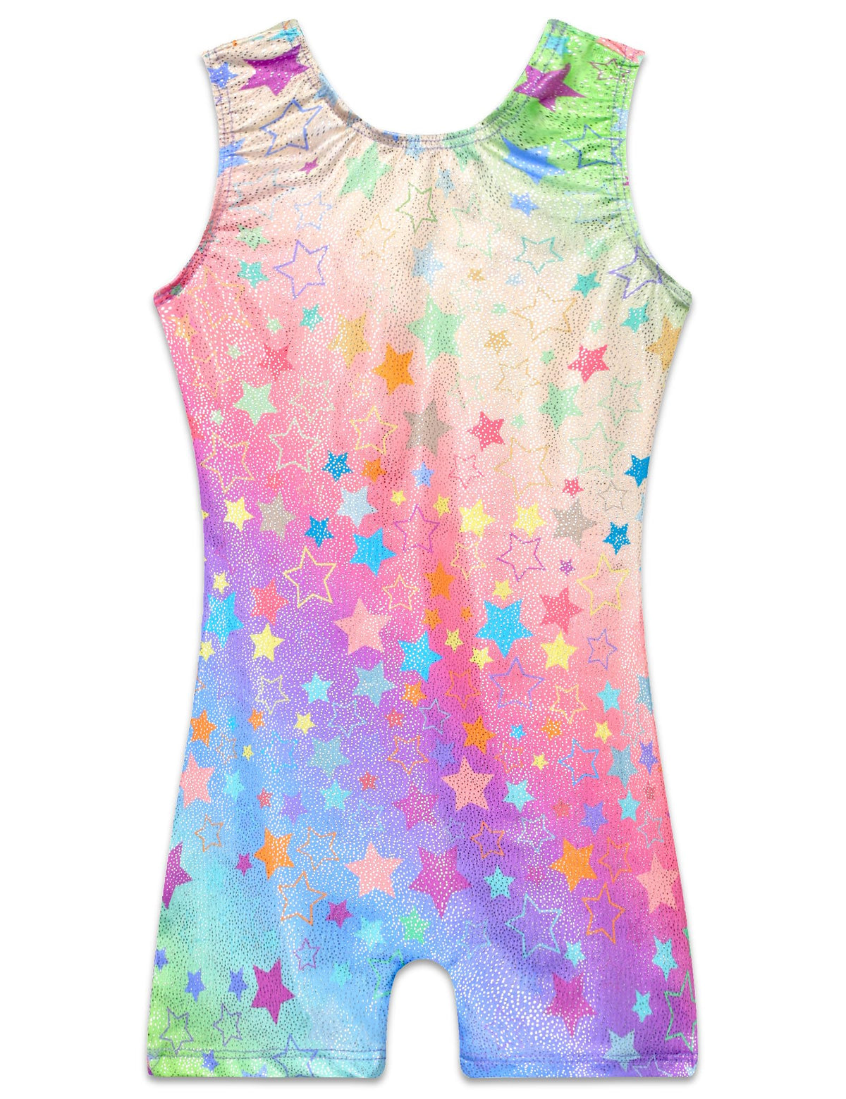 TENVDA Gymnastics Leotards for Girls 6-7 Years Old Colorful Sparkle Stars Pattern One-Piece Tank Tumbling Biketards Unitard