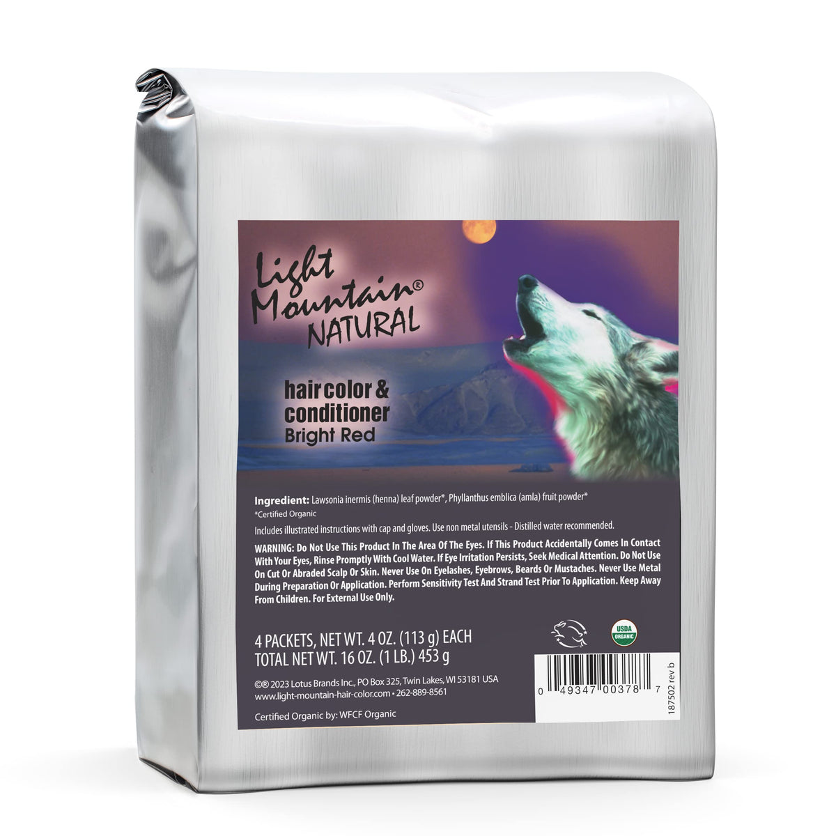 Light Mountain Henna Hair Color & Conditioner - Bright Red, 1 Pound, Organic Henna Leaf Powder, Chemical-Free, Semi-Permanent Dye for Men and Women