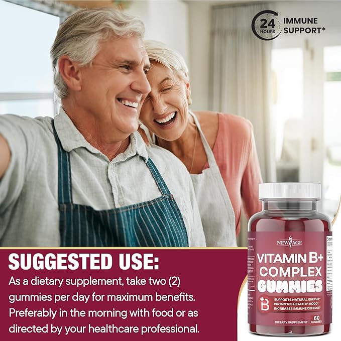 NEW AGE Vitamin B Complex Gummies with Vitamin B3, B6 & B12 – with Biotin, Folic Acid & Vitamin C – Gluten-Free, Vegan, Made in The USA! (180 Count (Pack of 3))
