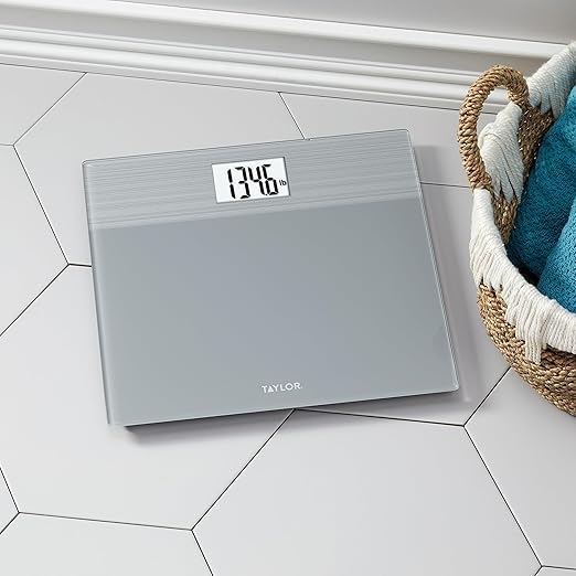 Taylor Digital Wide Platform Bathroom Scale, Scale for Body Weight, Highly Accurate Weighing Machine, Battery Powered, FSA HSA Eligible, Highly Accurate, Measures Weight up to 500 lb Capacity, Gray