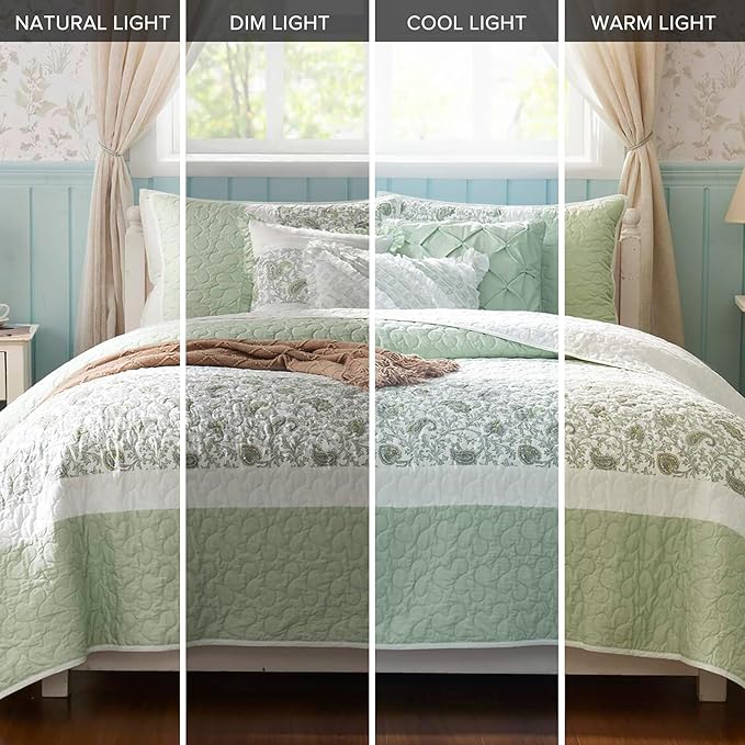 Madison Park King Quilt Set Cotton Coverlet Set with Cotton Filling for King Size Bed, All Season, Lightweight King Cotton Quilt Include Shams, & Décor Pillows, Dawn, King/Cal King Sage Green 6 Piece