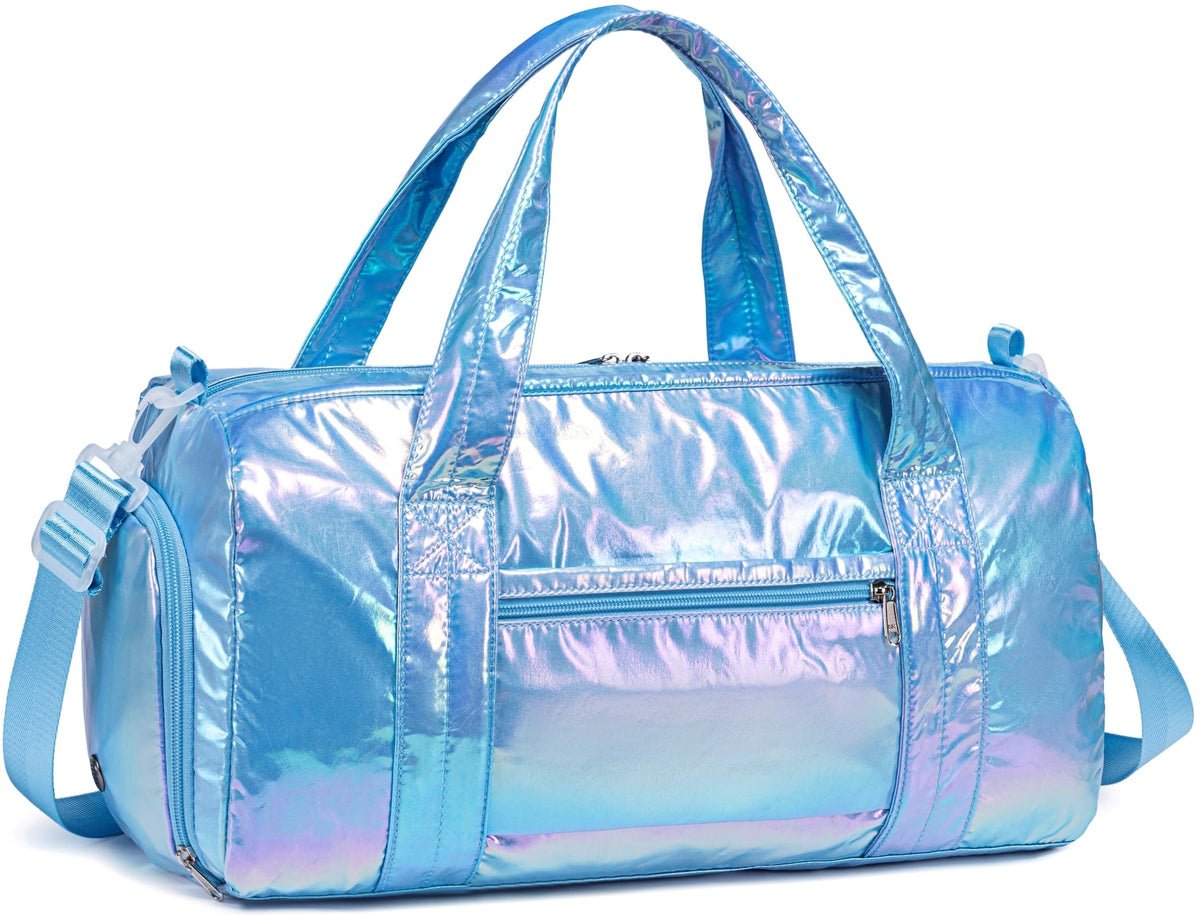 Gym Bag Sports Duffle Bag with Wet Pocket Weekender Overnight Bag with Waterproof Shoe Pouch and Air Hole for Girls Kids Women Travel Foldable Bag