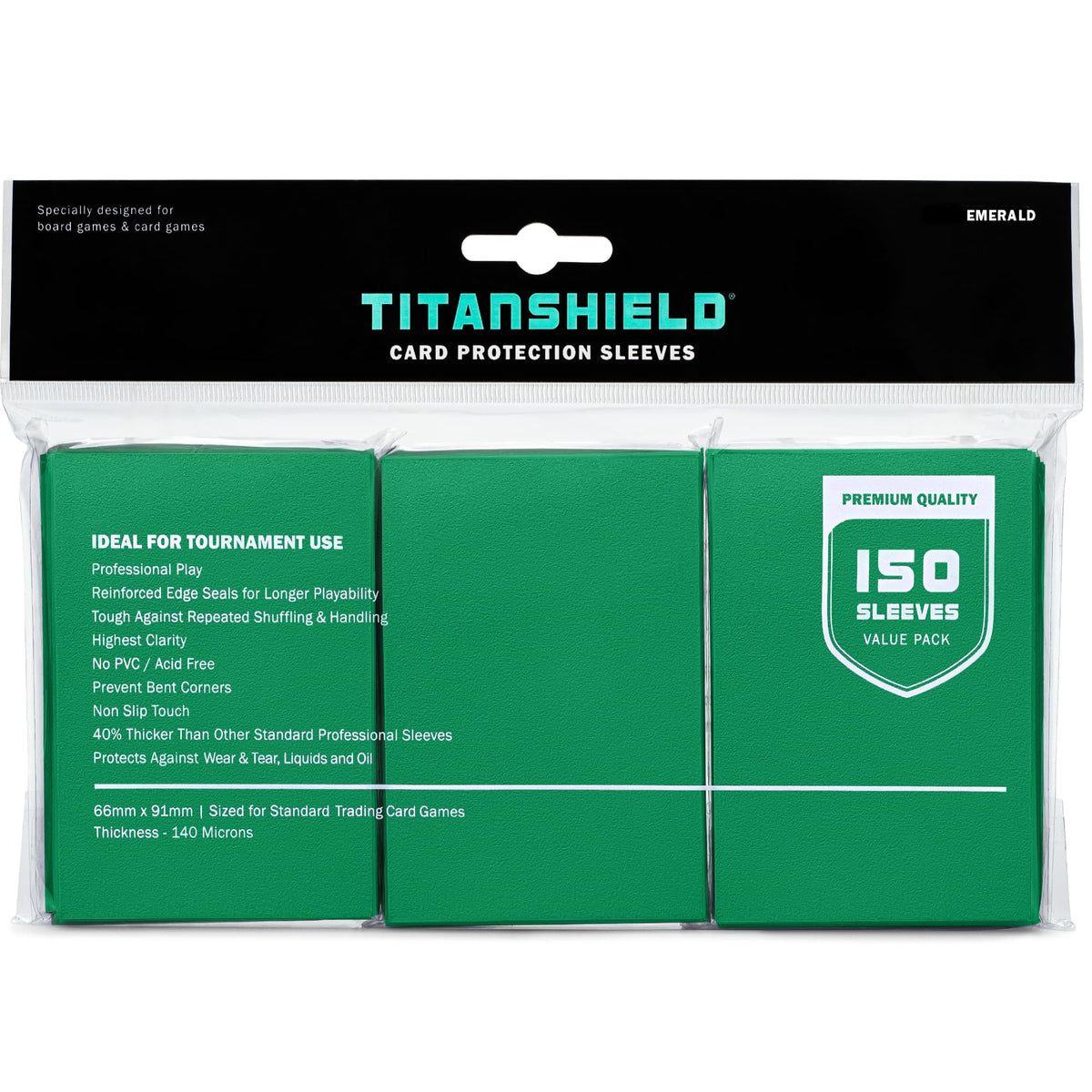 TitanShield Premium Emerald 150 Sleeves Standard Size Board Game Trading Card Sleeves Deck Protector for Magic The Gathering MTG, Baseball Collection, Dropmix