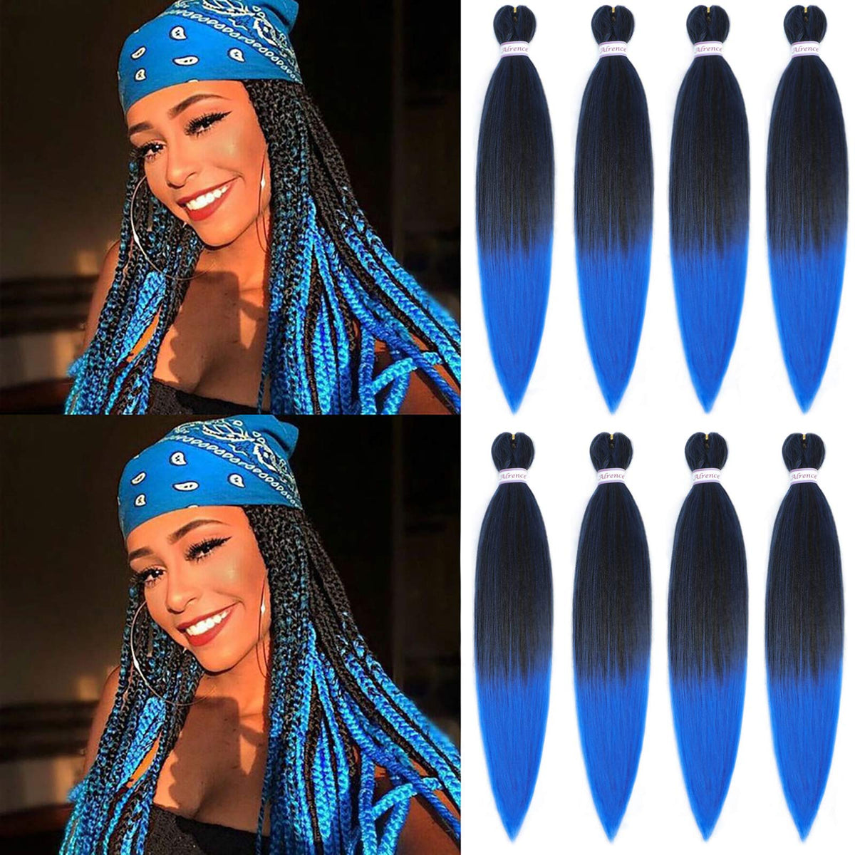 Alrence Pre Stretched Braiding Hair Long Braid 30 Inch 8 Packs Professional Braiding Hair Extensions Synthetic Crochet Twist Braids (30 Inch, 1B/Blue)