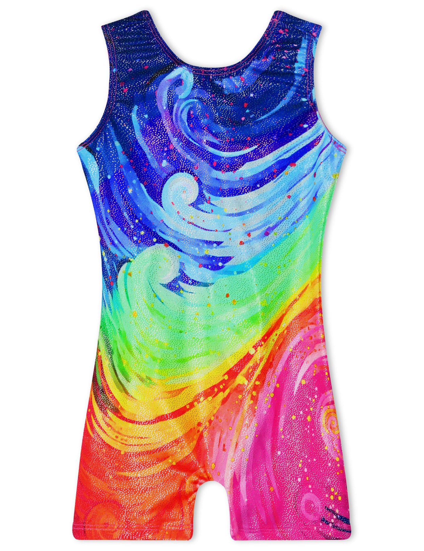 Girls Gymnastics Leotards with Shorts Size 5 6 Years Sparkly Colorful Wave Biketard Professional Quick Dry Unitard