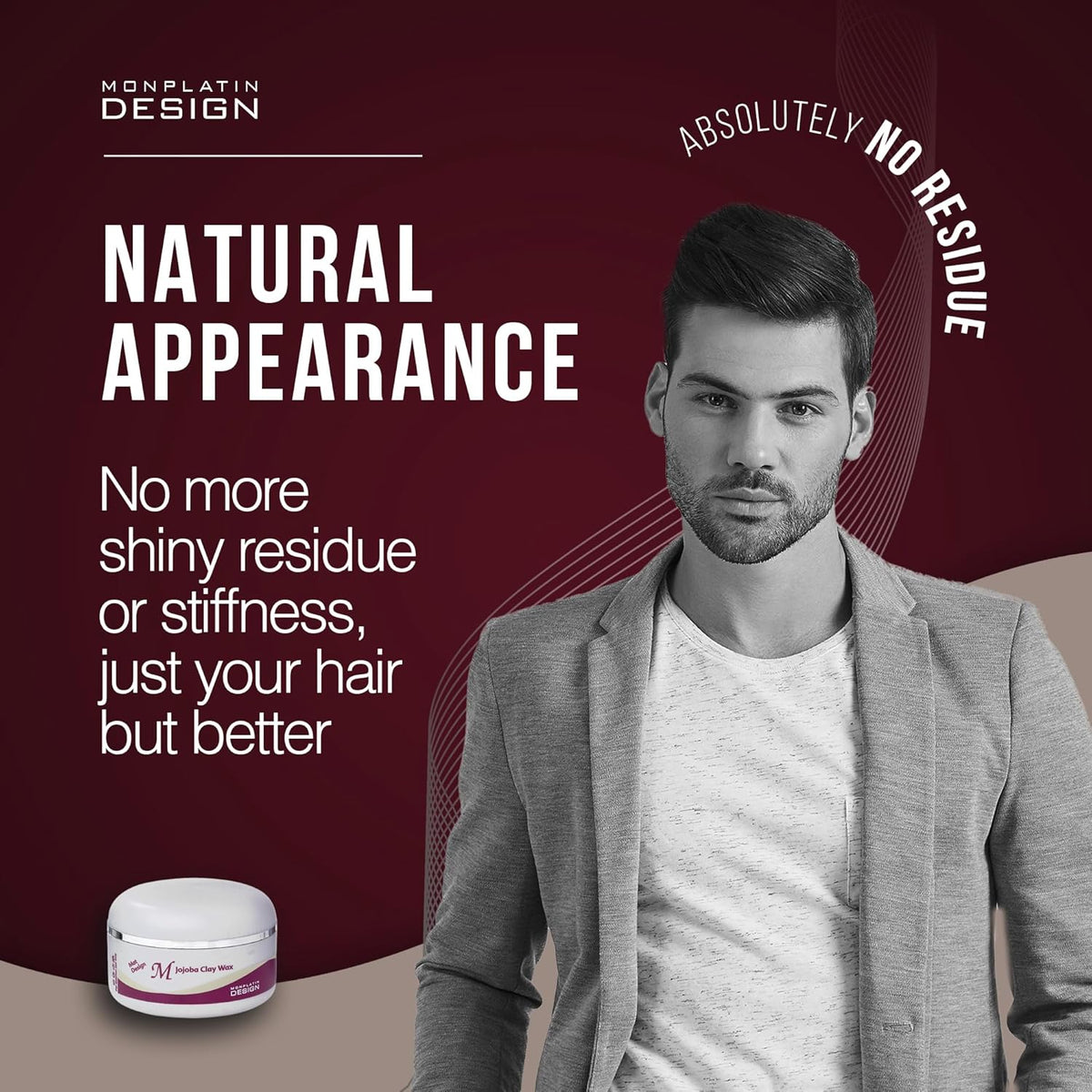 Mon Platin Jojoba Hair Wax - Men's Matte Styling Grooming Product for Hair with Firm Hold, Moisturizing Extract - Flake-Free, 150 ml