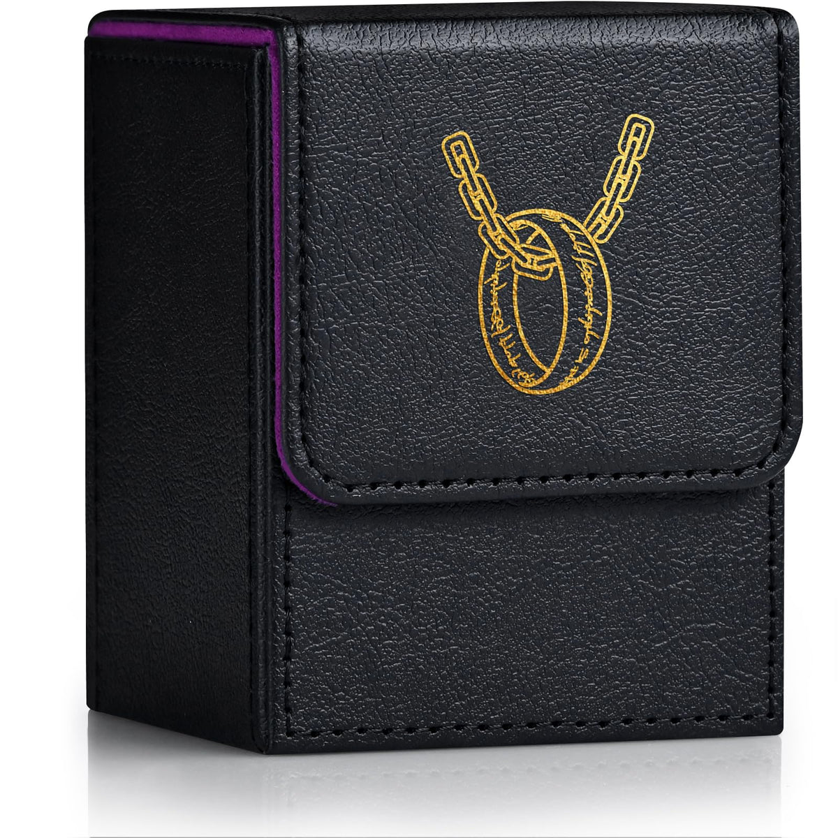 ZLCA Card Deck Box for MTG Cards with 2 Dividers, Card Storage Box Fits 100+ Single Sleeved Cards, PU Leather TCG Card Deck Case Holder for Magic Commander Yugioh (Black&Purple,Ring)