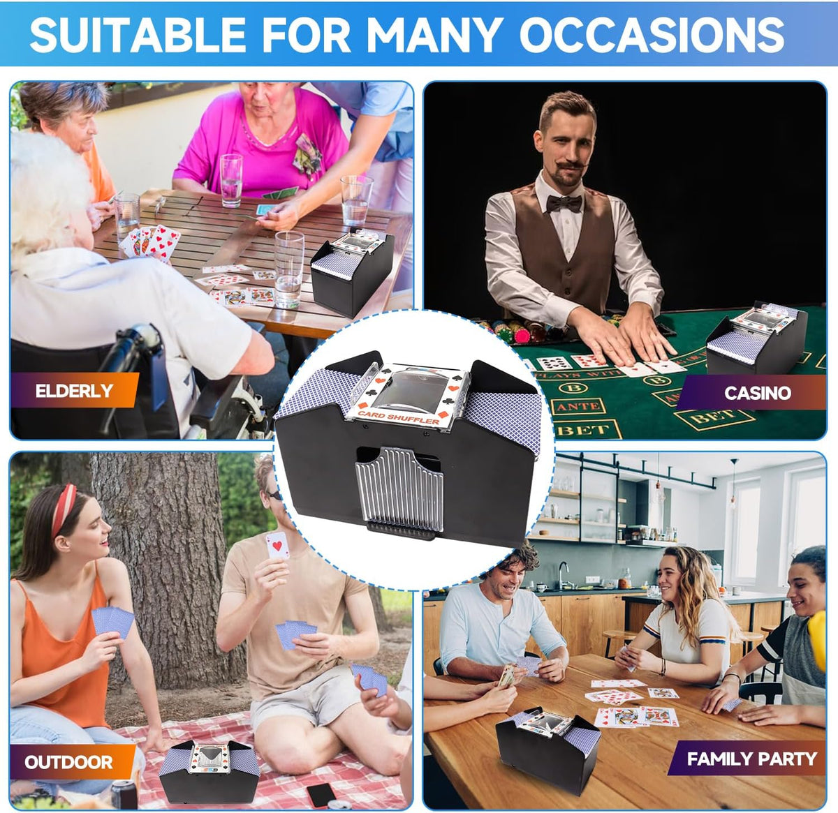 GSE Games & Sports Expert 4-Deck Automatic Card Shuffler, Battery-Operated Shuffler Machines for Playing Cards, Blackjack, Texas Hold'em, Canasta, Bridge, UNO Card Games