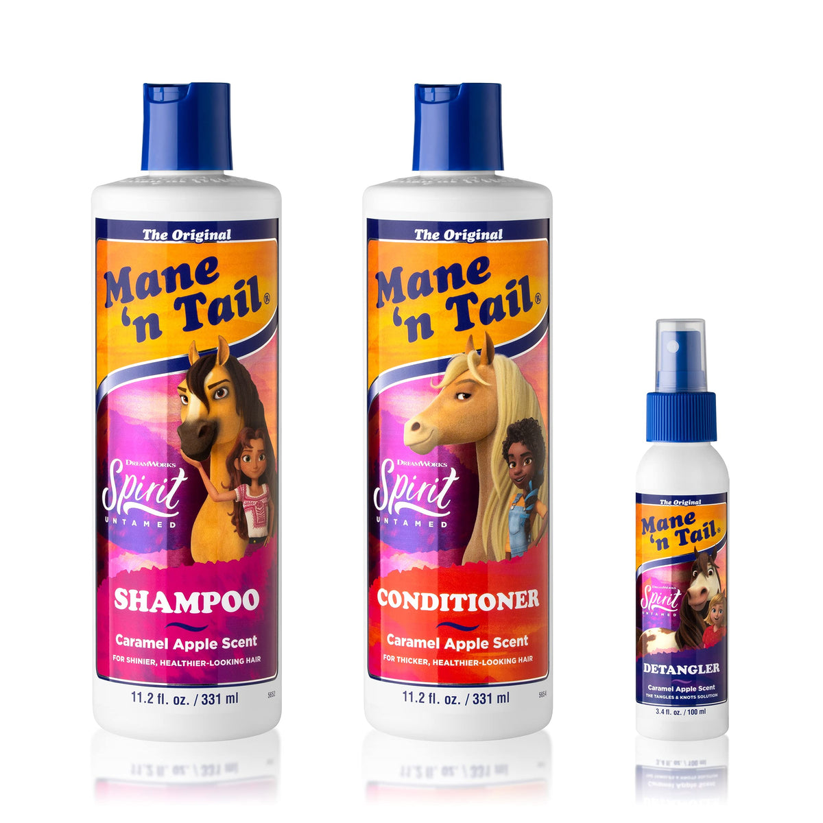 Mane 'n Tail Spirit Untamed Shampoo, Conditioner & Detangler Set – Caramel Apple Scented, Gentle Coconut Oil Formula for Kids, Soft, Silky Hair (Shampoo & Conditioner 11.02 oz Each, Detangler 3.4 oz)