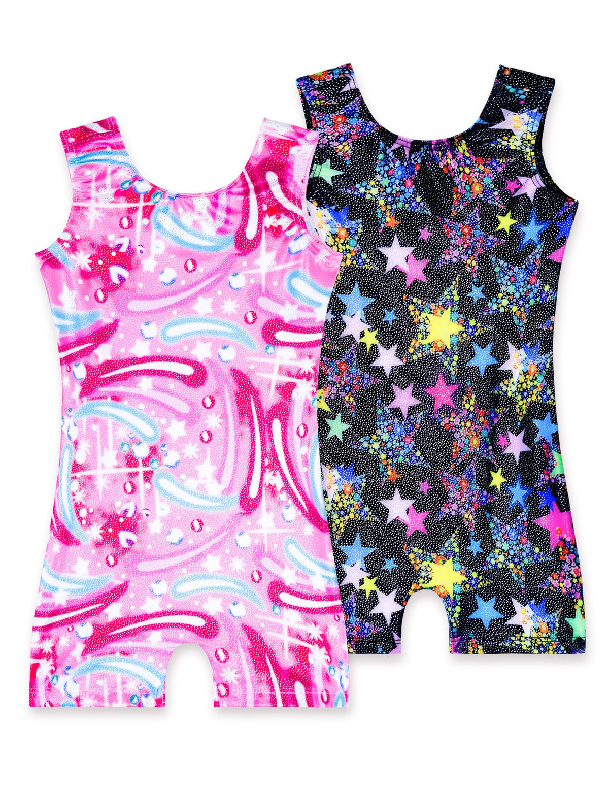 Nokecina Girls Gymnastics Leotards Size 5-6 Years Old 2 Pack Sleeveless Unitards Shiny Pink Black Gym Bodysuits